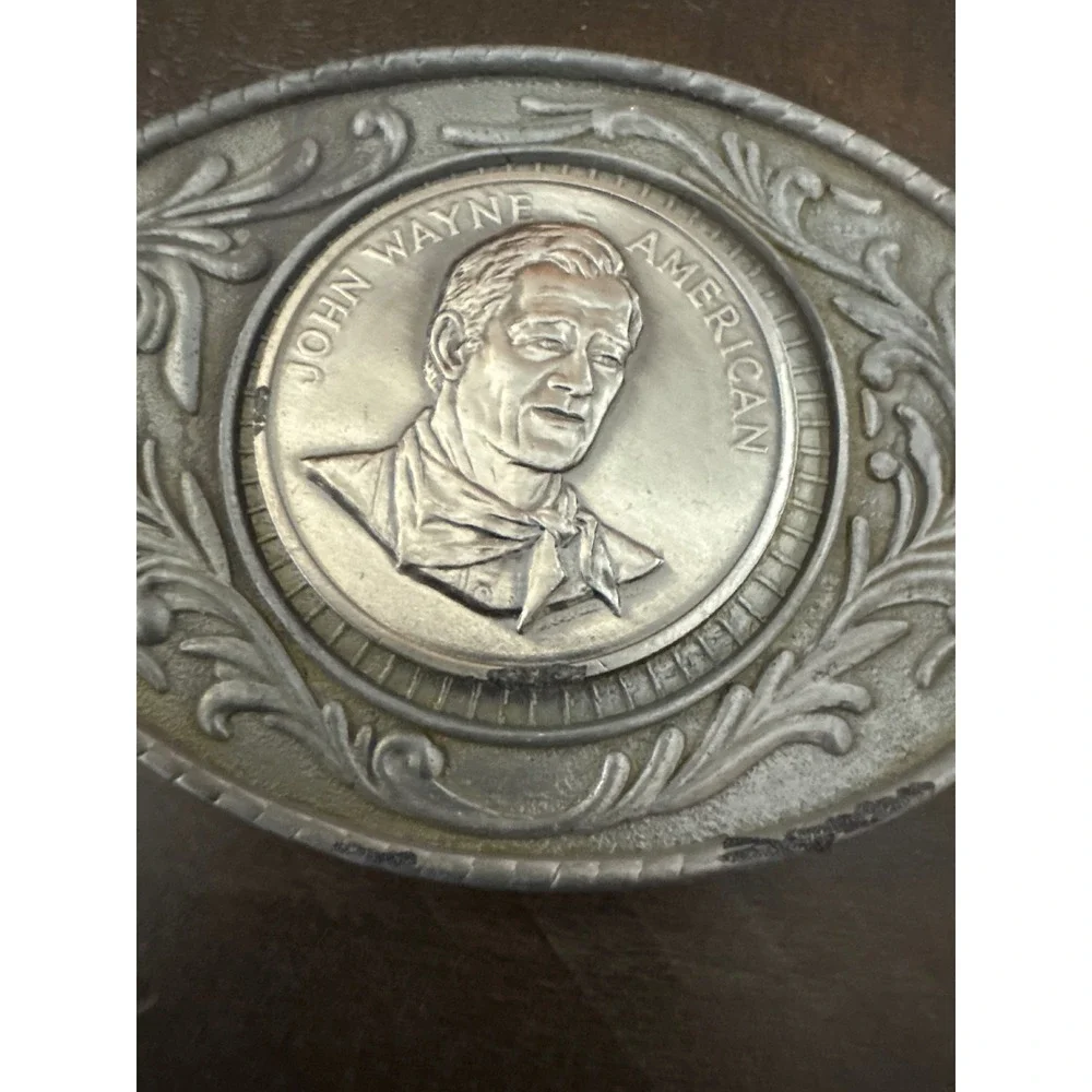 Vintage John Wayne American Belt Buckle Silver Tone Western Oval The Duke 3 Inch